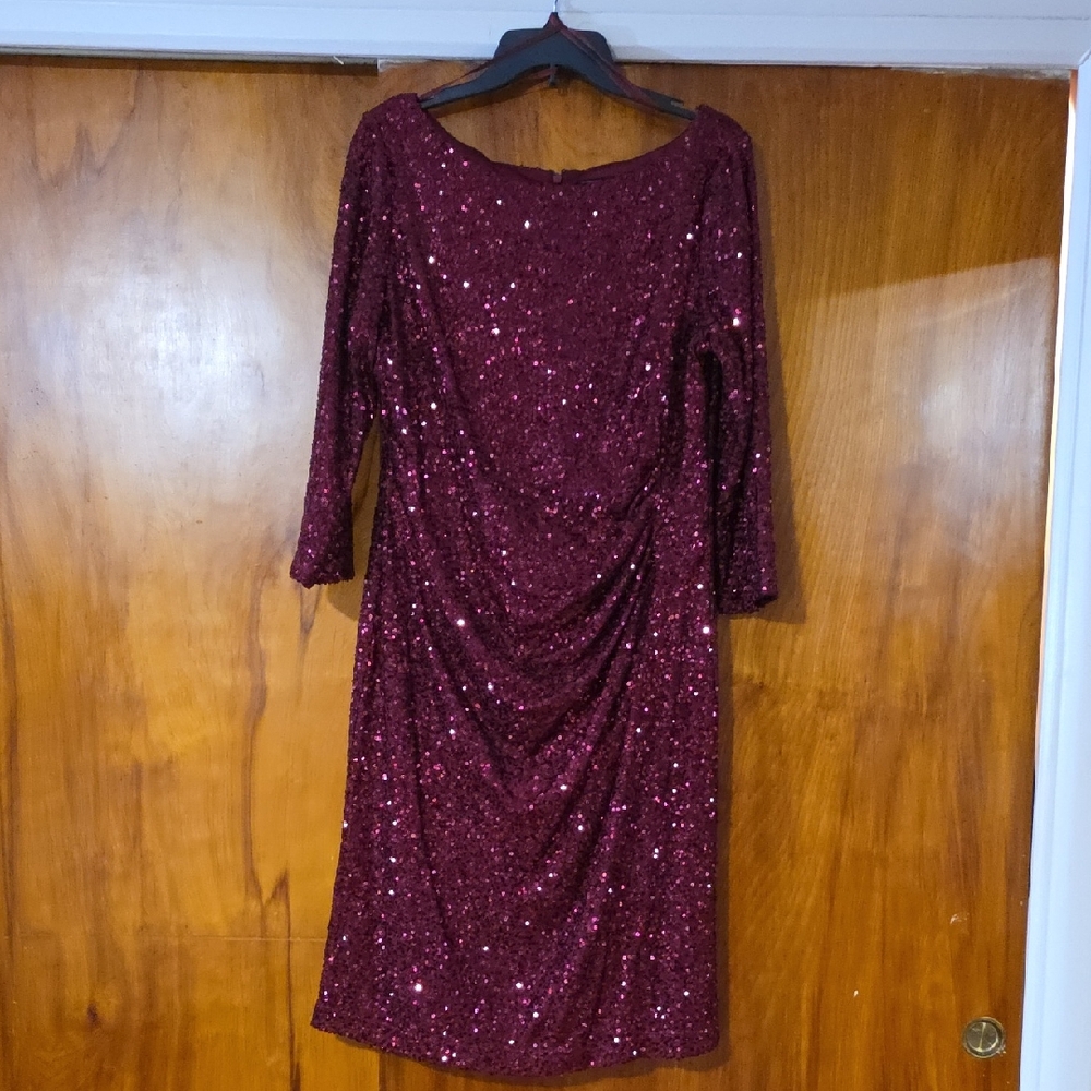 Jessica Howard Burgundy Sequin Long Sleeve Dress